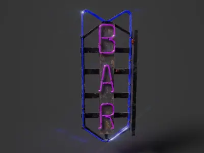 Neon bar sign large Low-poly 3D model