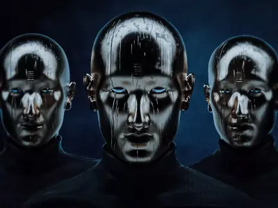 Innocent group of robots with eyes 3D model