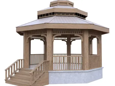 Wooden Garden Gazebo Low Poly PBR 3D Model Low-poly 3D model