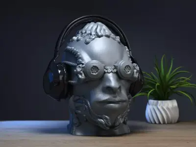Robot human head Headphone Stand  Cyborg Headset Stand  3D print model