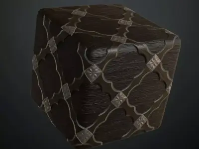 Ornate Gothic Dark Wood Silver PBR Seamless Texture