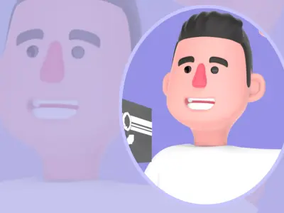 Happy 3D Male Photographer Waving with Studio Light - Cartoon 3D model