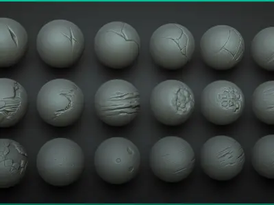 Stylized Rock Damage and Cracks - 40 ZBrush VDMs and alphas 3D model
