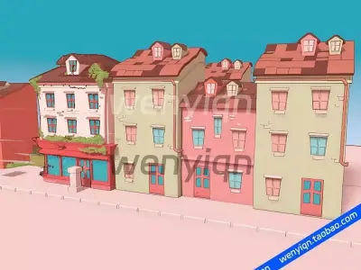 Toon Shaded European Town Street Scene Stylized 3D Model 3D model
