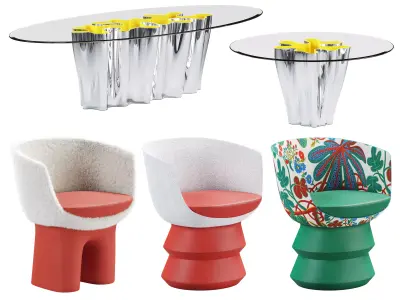 Louis Vuitton Dining Table and Chairs Collection 3D Model Pack