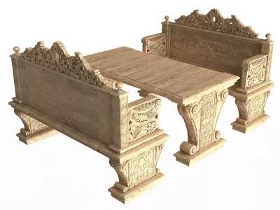 Stone Bench and Table 05 Low-poly 3D model