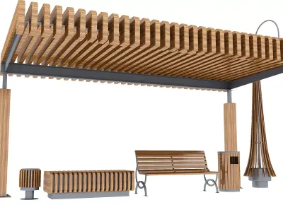Modular Urban Pavilion with Wooden Elements Free 3D model