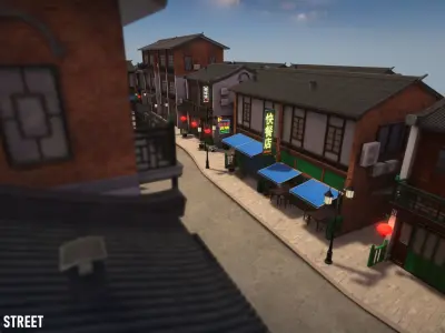 Chinese street - modular city Low-poly 3D model