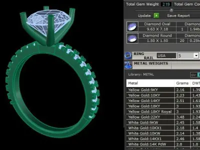 4 Prong Solitaire Oval Diamond Engagement Ring with Diamond Band 3D print model
