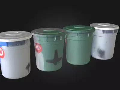 Trash Bins Quartet  Urban Clutter Collection 3D model