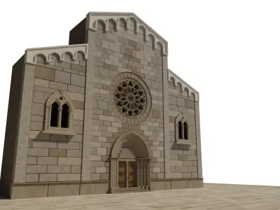 Church medieval Facade  Low-poly 3D model
