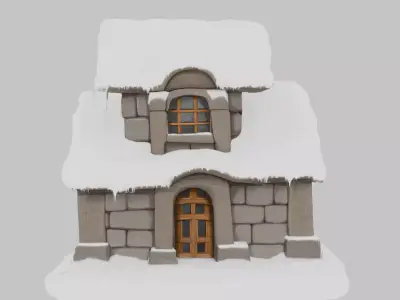 Snowy Stone Cabin Low-poly 3D model