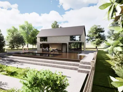 Classic Houses cottage and pool 3D model