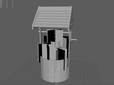 Decorative Wooden Wishing Well Low-poly 3D model