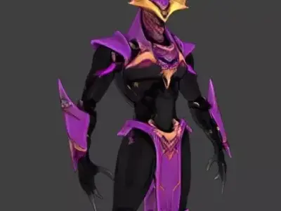 Purple Gold Alien Insectoid Warrior  Low-poly 3D model