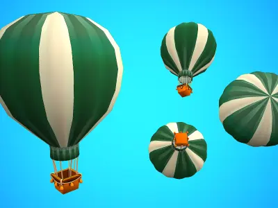 HOT AIR BALLOON CARTOON STYLIZED 03 Low-poly 3D model