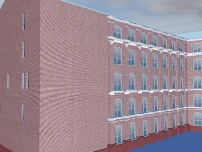 Office brick building with windows Low-poly 3D model