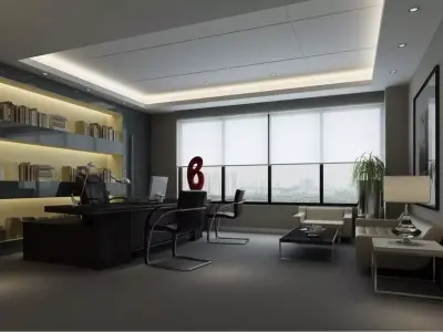 full modern office room scene Low-poly 3D model