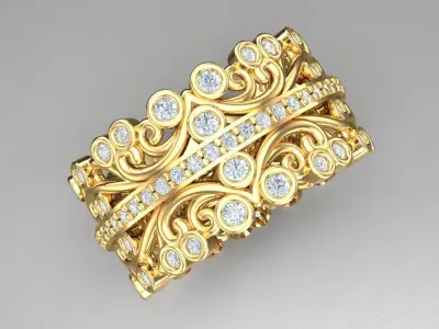 Light Gold Diamond Men Ring 2MR078 3D model