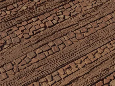Terracotta Wagon Track Ground With Cobblestone Bands Texture
