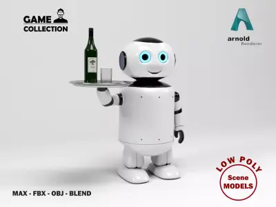 Robot waiter Low-poly 3D model