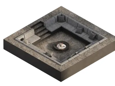 Relaxation area with sofas and fireplace 3D model