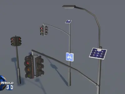 lowpoly Solar Traffic Light Collection Pack 3D Model Low-poly 3D model