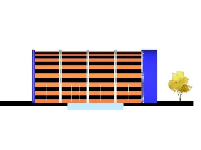 gymnasium building with two windows and tree 3D model