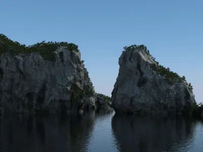 Cliff with Palms 3D model