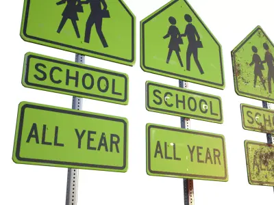 School Traffic Sign American PBR Low-poly 3D model