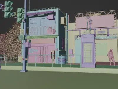 3d Street model at night with asian sign 3D model