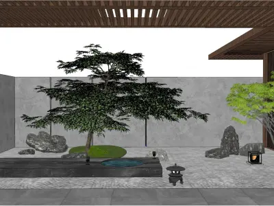 New Chinese - style Zen Courtyard Landscape Design 3D model