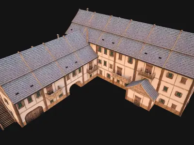 Medieval Large Town House 3 Floors Low-poly 3D model