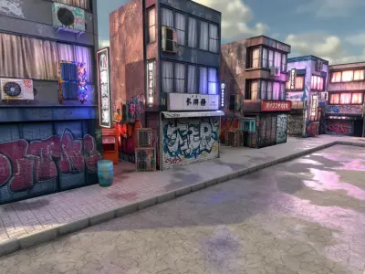 CyberPunk 3d scene modelgrafiti builds Low-poly 3D model