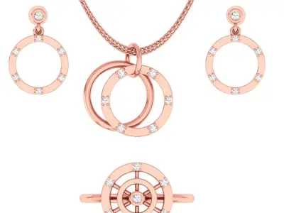 Light weight ring earrings pendant set 3dm stl 4 renders model  3D print model