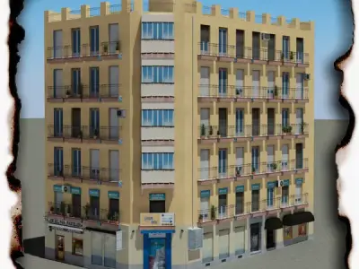 Building with balconies and windows Low-poly 3D model