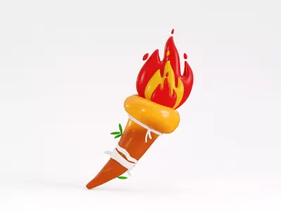 Cartoon Olympic torch with burning fire Low-poly 3D model