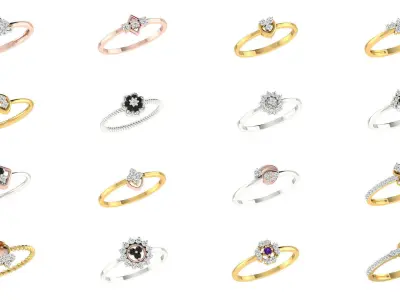 40 Light Weight Women Ring Render 3dm STL OBJ FBX Collection 3D Model Pack