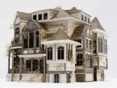 Abandoned old house - realistic low poly Low-poly 3D model