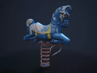spring rocking Blue horse Low-poly 3D model