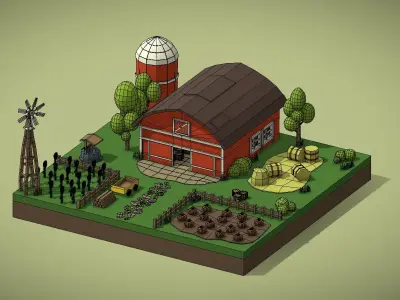 Farm For mobile game Low-poly 3D model