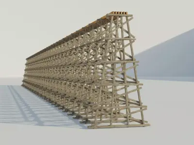 Wood trestle bridge 3D model PBR materials   Low-poly 3D model