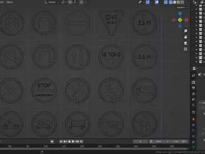 Road sign or Traffic sign 3D icon flat design collection no 2 Low-poly 3D model