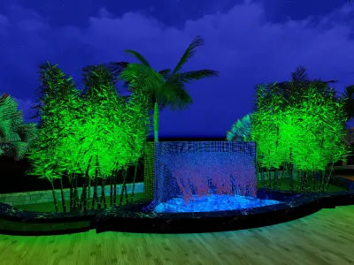 Landscape lit pathway with palm trees Low-poly 3D model