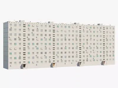 Soviet Panel Apartment Building with four entrances Low-poly 3D model