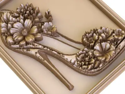 Relief Panel Featuring an Elegant  Shoe Adorned with Flowers 3D model