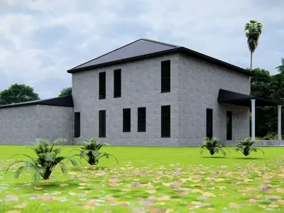 Modern Two Story Stone House with Realistic Exterior Design 3D model