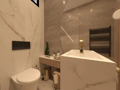bathroom modern with marble floors and walls 3D model
