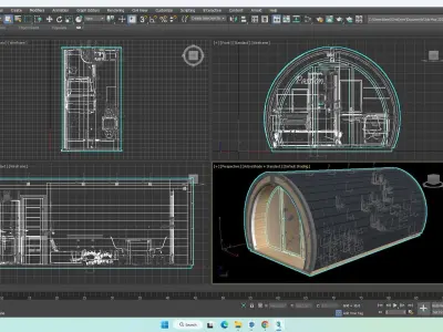barrel glamping pod basic plan blue print DIY 3D model