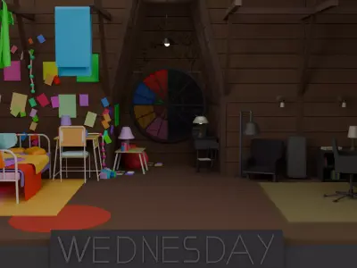 wednesday dorm room low poly diorama scen polygon  Free low-poly 3D model